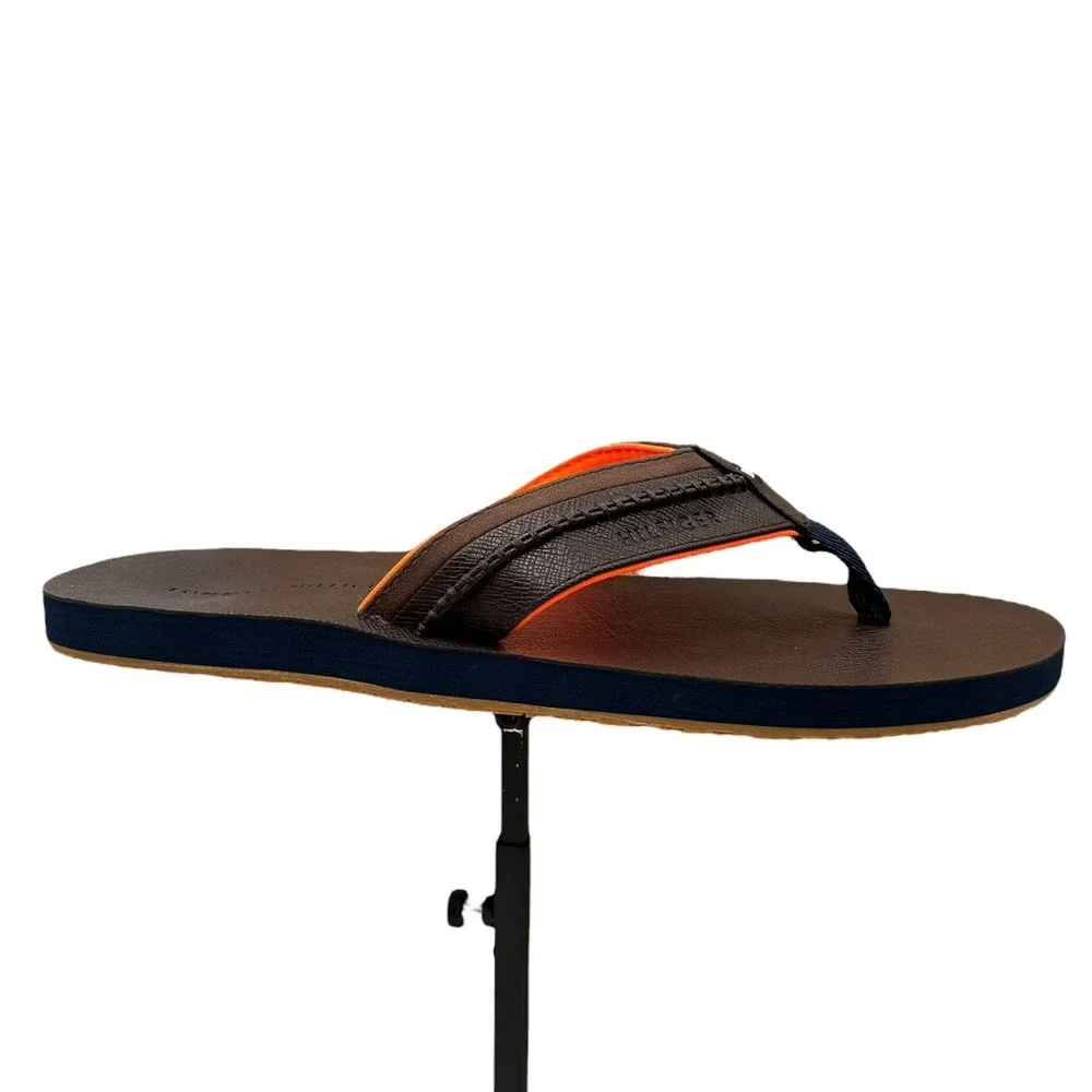 Tommy Hilfiger Mens Dembo Thong Sandal Size 11 Brown Faux‎ Leather Flexible